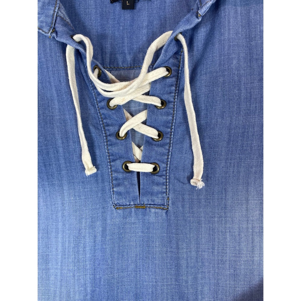 TWELVE by Ontwelfth lace up tunic shirt women's size L blue chambray long sleeve - Picture 11 of 15